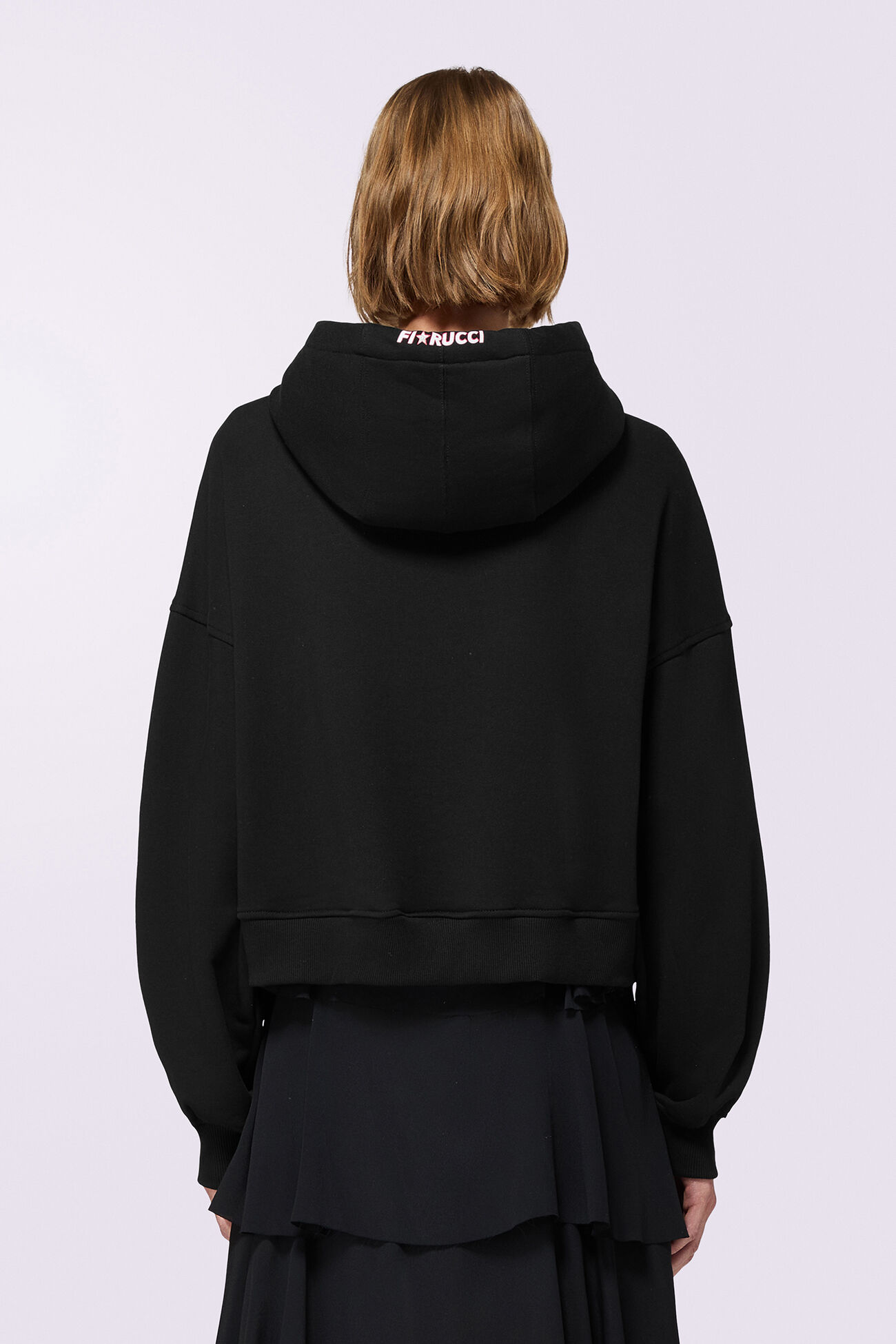 Stars Boxy Cropped Hoodie Black
